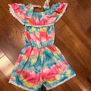 Colorful Tie-Dye Kids Romper with Ruffle Trim